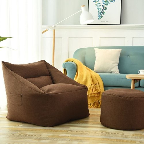 Brown Drop Bean Bag Chair With Grey Footstool
